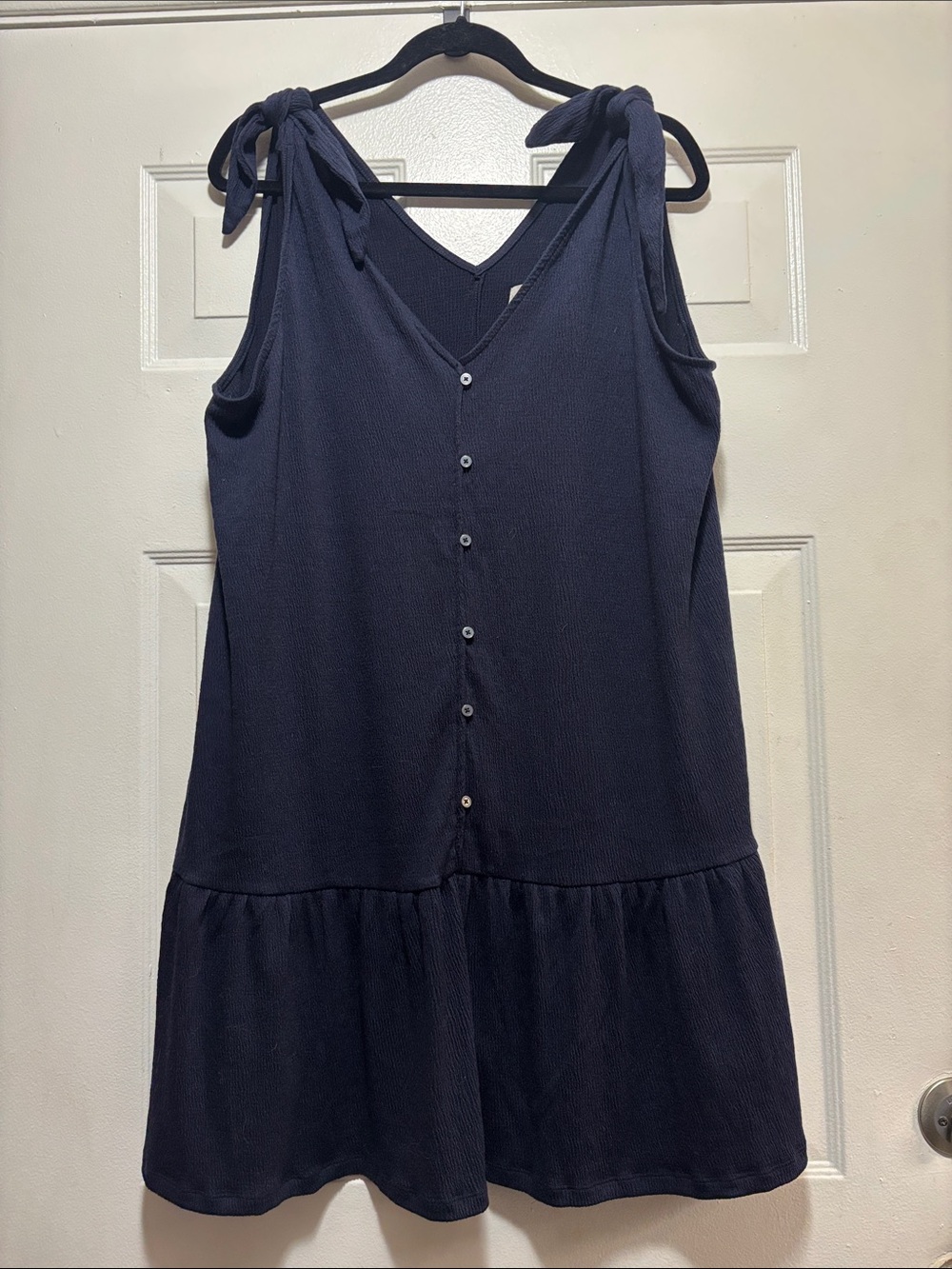 LOFT Navy Tie-Shoulder Button-Front Dress